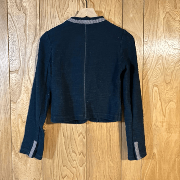 American Eagle Black Tweed Jacket Sweater Gray Trim Two Front Pockets Size XS - Picture 4 of 5